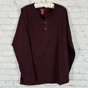 Chaps Men's 100% Cotton Henley Style Long Sleeve Shirt, Size Medium, Chaps Red‎